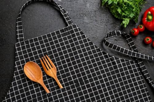 Image of 100% Cotton Cooking kitchen Apron for Women and Men chef apron With adjustable neckstrap and ties with center pocket with strong and durable cotton apron