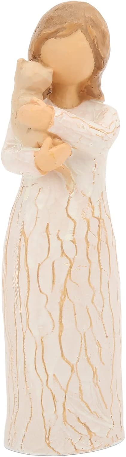 Resin Woman Hugging Cat Art Sculpture,Cat Angel Figurine Cat Figurines Home Decor Hand Painted Figure Statue for Women and Girl Pet Loss Memorial Sympathy Gifts