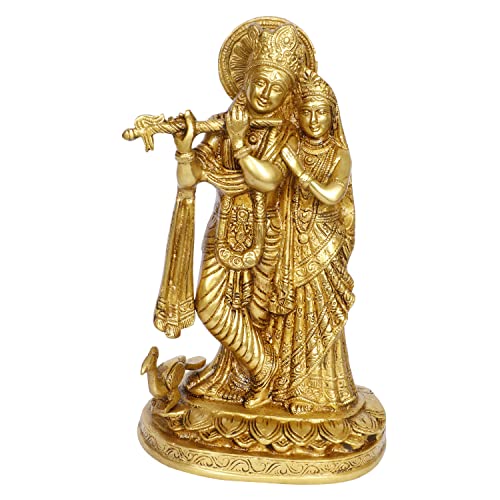 ARTVARKO Radha Krishna - Estatua de ídolo de latón, hermosa escultura de pareja de amor divino, templo Puja, decoración del hogar, regalo, oro, 26 cm