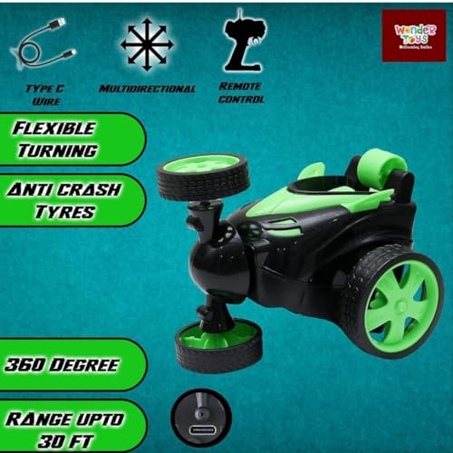 Image of Chettriyanshi Rechargeable RC Stunt Car for Kids | 360 Rotating Remote Control Toy Car with LED Lights & Music | USB Charging | Gift for Boys & Girls (Colour as per Stock Available)