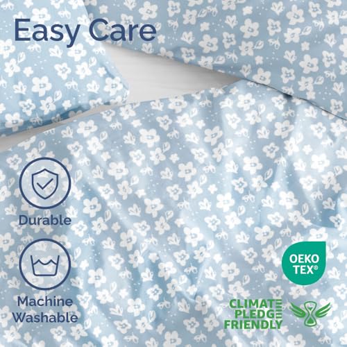 Image of Duvet Cover Twin /Twin XL - Floral Duvet Cover Set - 2 Piece - Blue Meadow | Soft Floral Duvet Cover 68 x 90 with 1 Pillow Sham, Comfy Floral Bedding Set, Hotel Luxury with Zipper Closures & Ties, Comfy