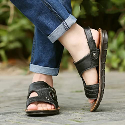 Genuine Leather Men's Sandals Shoes Outdoor Casual Sandals Cowhide Beach Shoes Purpose Men's Sandals Slippers(42)2