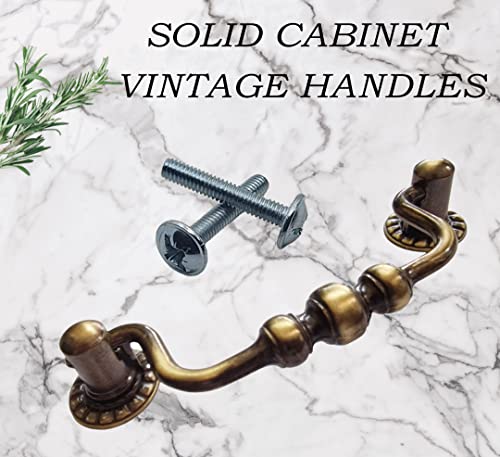 Universal Hardware Vintage Brass Drawer Handle Solid Cabinet Drop Swan Neck Handles Old Brass 400A, Vintrage Brass - Image 3