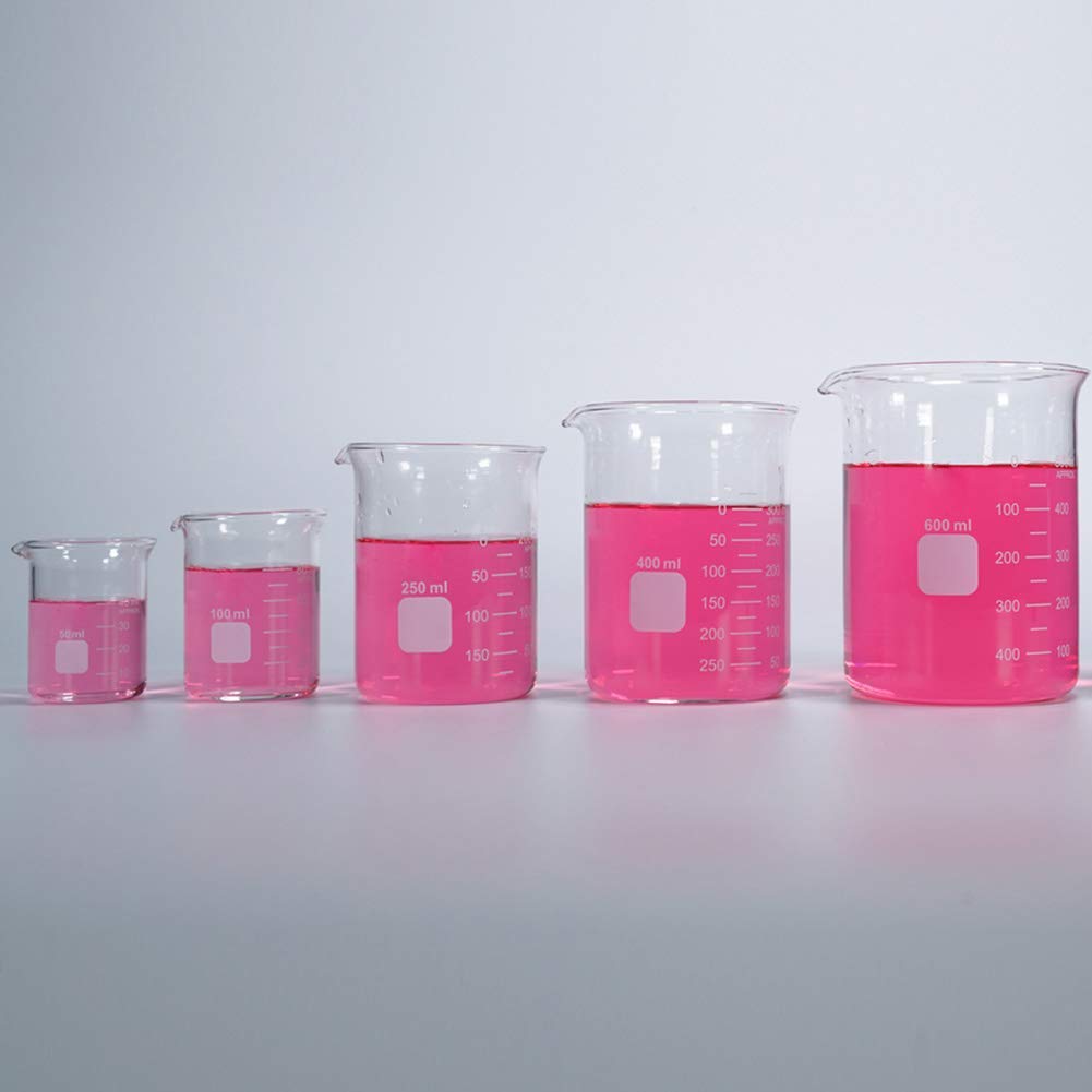 Borosilikatglas Bechergläser Set Becherglas mit klare Ausguss 50ml 100ml 250ml 400ml 600ml Meßbecher
