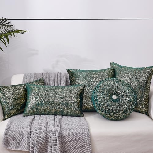 Image of EUCIOR Round Throw Pillows,Christmas Pillows,Green and Gold Throw Pillows,Pumpkin Pleated Handmade Velvet Decorative Pillow for Sofa Bedroom Livingroom