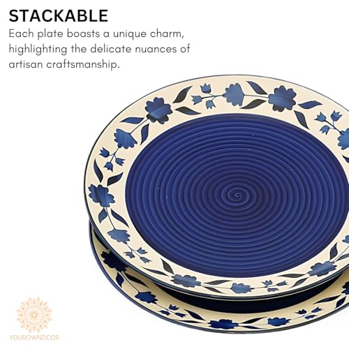 Image of Floral Ceramic Plates for Dinner with Katoris (8 Pieces, 4 Bowl & 4 Plates, Dishwasher & Microwave Safe) -Dinner Sets Ceramic Bowls Set Dinnerware Sets