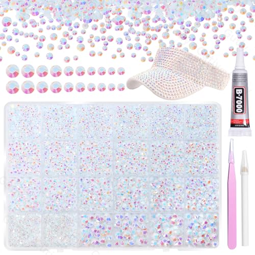 21000Pcs White AB Rhinestones for Bedazzling Kit Mix Sizes Jelly Bedazzling Resin Gems White Gems Bedazzling for Crafting Flatback Resin Rhinestones for Craft DIY Face Makeup