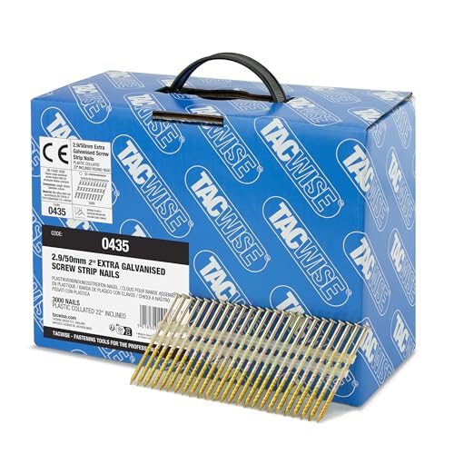 Tacwise 0435 Clous en Bande Extra Galvanisés 3,1/50 mm, Tête Ronde, Tige Torsadée, Inclinés à 22°, Reliés en Plastique, Lot de 3000