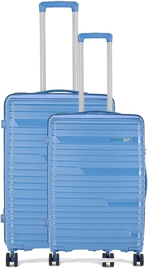 Matrix Hard Shell Trolley Luggage, 8 Wheels, PP Material with Flushed Combi Lock, Anti-Theft Zip, Ocean Blue, Set of 2 (Cabin, Medium), Hardcase securitech luggage