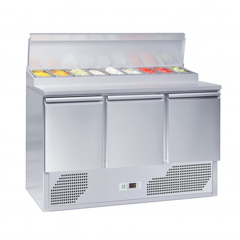Générique Saladette Réfrigérée 3 Portes GN 1/1 avec Top GN 1/6-392L - +2/+8°C - Inox - Professionnelle