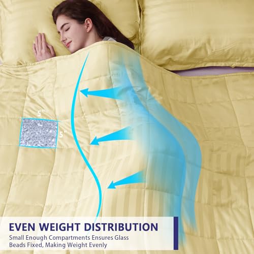 Image of Weighted Blanket for Adults (20 lbs, 48 inch x 72 inch, Mustard yellow Stripes) Heavy Blanket for Sleeping Perfect for 190-210 lbs, Twin Size Breathable Blanket with Premium Glass Bead, Machine Washable