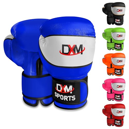 DXM SPORTS Kids Boxing Gloves – Youth Boxing Gloves for Safe Sparring & Training – Beginners Gloves for Punching Bag, Kickboxing and Muay Thai – Perfect Gloves for Kids & Children (Blue, 2 Oz)