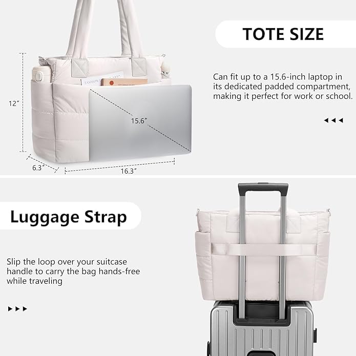 Image of Tote Bag for Women Puffer Tote Bag Large Nurse Bags Shoulder Handbag with Zipper for Work Travel,16.3 x 6.3 x 12 inches (MULTI COLOR) (6 Month Warranty)