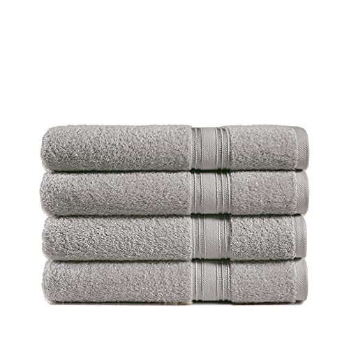 Set Of 4 Granite Grey Bath Towels, 100% Combed Cotton Bath Towel Sets, Highly Absorbent Towels For Bathroom, Extra Large Bath Towels 54" X 28", Extra Soft Hotel Quality Towels- Granite Grey #TOP8