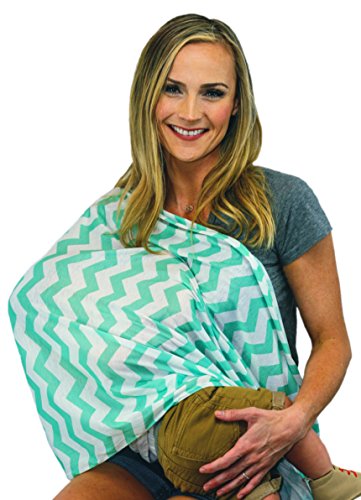 Image of Wearable Infinity Nursing Cover for Breast-Feeding Moms by Tykes & Tails - Mint & White Chevron Pattern. Multi-Use as Scarf, Burp Cloth, Changing Pad, or Blanket
