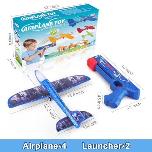 image for Fuwidvia 4 Pack Airplane Launcher Toys, 2 Flight Modes LED Foam Plane 