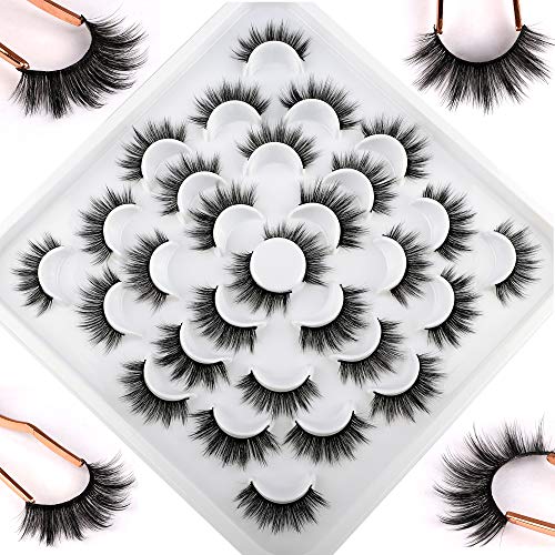 Eyelashes 15 Pairs False Lashes Pack Fluffy Natural 3D Faux Mink Lashes 18MM Volume Fake Eye Lashes by Yawamica