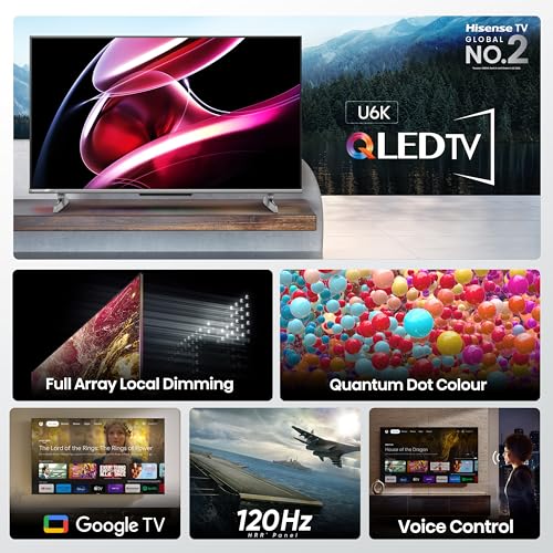 Hisense 164 cm (65 inches) 4K Ultra HD Smart QLED Google TV 65U6K (Gray) with 3 Years Warranty