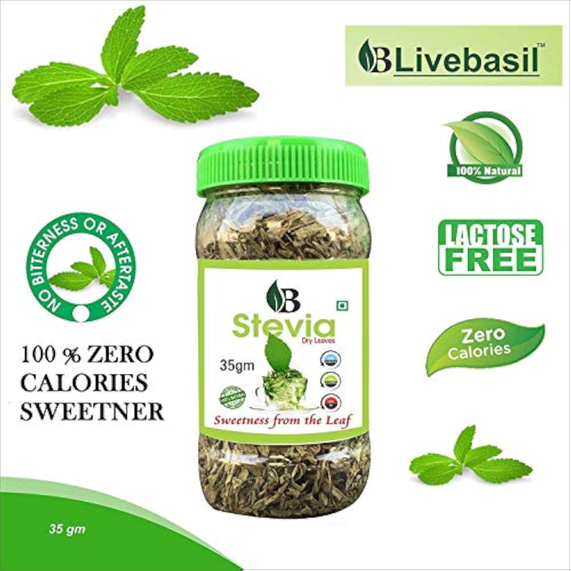 Livebasil Stevia Dry Leaves, Natural Sweetener, 35g