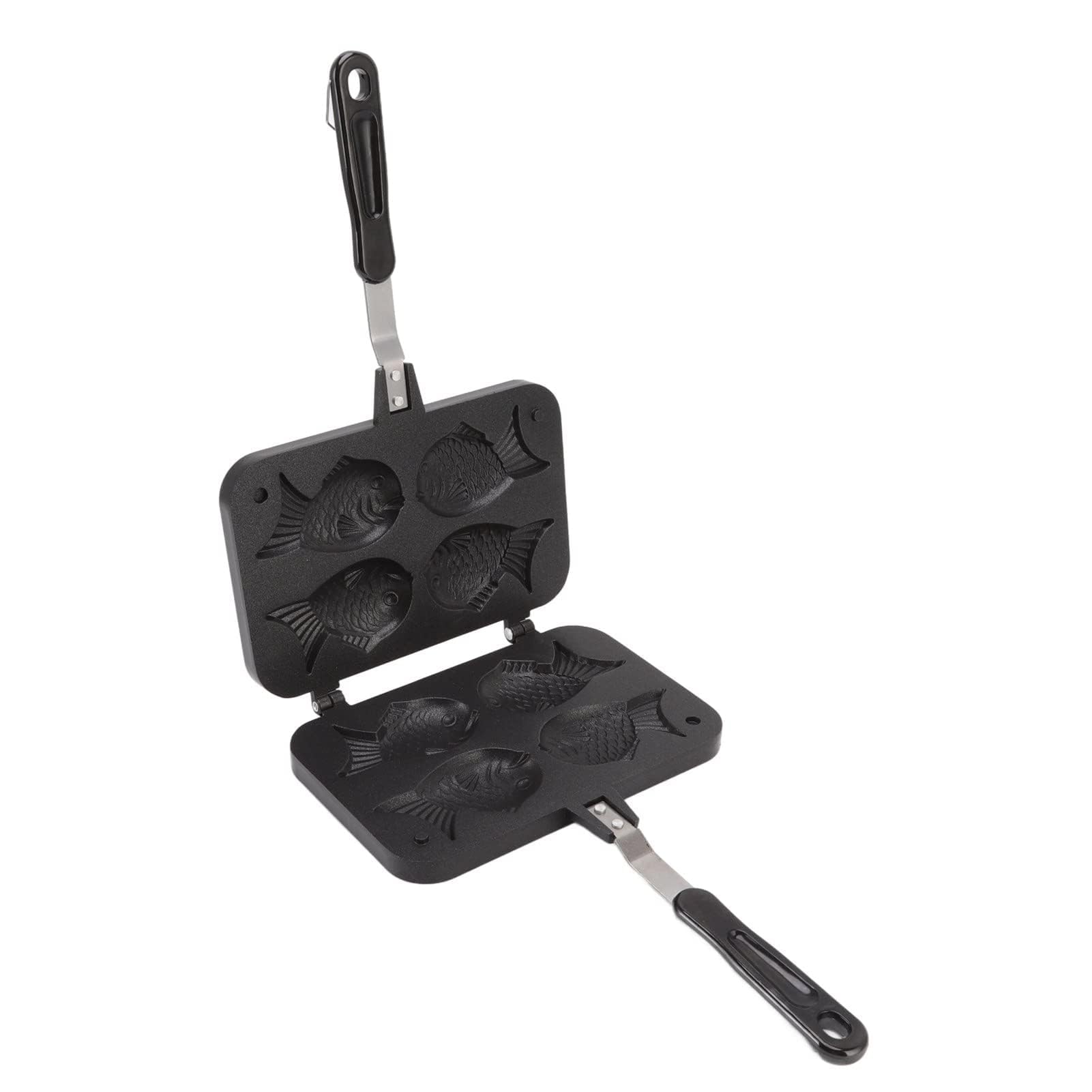 Taiyaki Fish Shaped Pancake, Japanese Waffle Cake Maker Pan Non Stick Taiyaki Double Baking Pan Waffle Baking Mold with 4 Fish for Kitchen