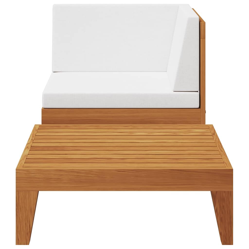 Salon de Jardin canapé d'angle en Bois d'acacia Massif avec Coussins Blanc cassé modulable pour terrasse Balcon Patio extérieur, Ensemble 2 pièces Confortable et Durable