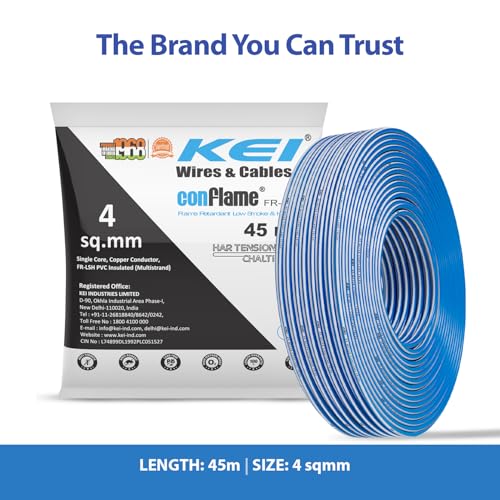Image of KEI CONFLAME FRLSH 4 sqmm 1 Core Copper Heat Resistant Flame Retardant Low Smoke & Halogen - Lead Free House Wire for Domestic & Industrial Electrical Wiring (Blue, 45 Meters)
