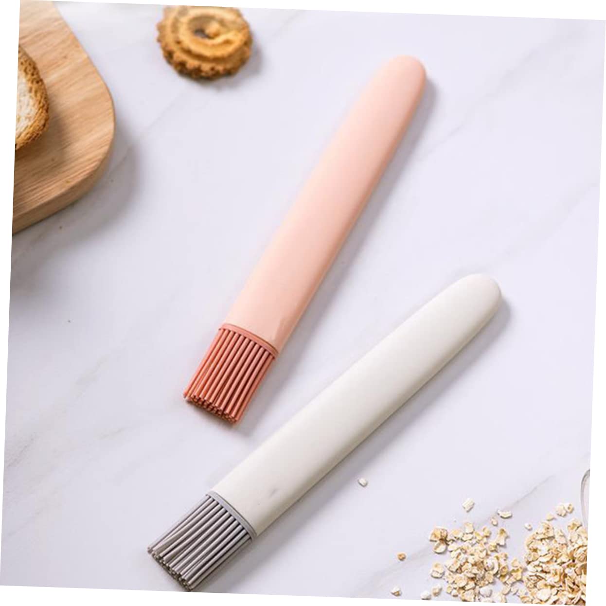 OKUMEYR Silicone Bbq Basting Brush Food Grade Kitchen Baking Utensil Ergonomic Handle Grey White Color Flexible Bristles for Precise Sauce Application for Nonstick Cookware