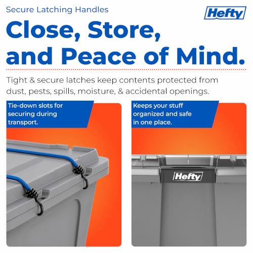 Image of Hefty 18 Gallon Storage Bin with Clear Lid, Heavy Duty Plastic Storage Container Stackable Tote for Garage Closet Home Organization, Large Storage Bin, 6 Pack, Grey