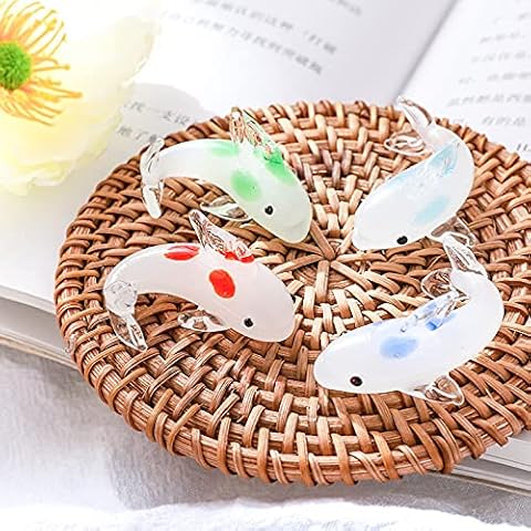 QIANSHENG 4PCS Mini Koi Fish Handmade Blown Glass Art Miniature Animal Figurines Micro Landscape Aquarium Dollhouse Ornament Fairy Garden Decoration Cover