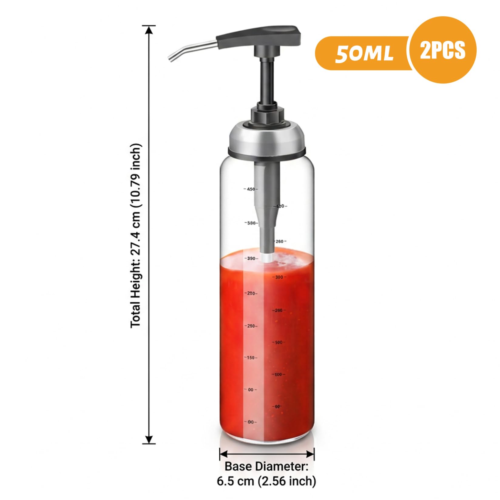 2er-Pack Ketchup-Spender, Glas-Dressing-Flasche mit Messmarkierungen für präzises Ausgießen, tropffreie Saucen-Quetschflasche für die Küche, 17oz Ketchup-Spender, Glas, Sauce