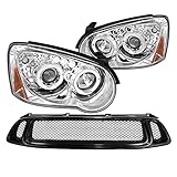 SPEC-D TUNING Halo LED Projector Headlights + Mesh Hood Grille Compatible with 2004-2005 Subaru Impreza Wrx Left + Right Pair Headlamps Assembly