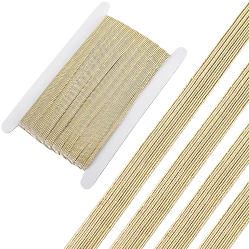 GORGECRAFT Bande Élastique Dorée de 24 m de Large Ruban Métallique Pailleté de 10 mm de Large Sangle Élastique Plate Tressée Ruban Extensible Élasticité Tricotée Cordon en Caoutchouc Sangle