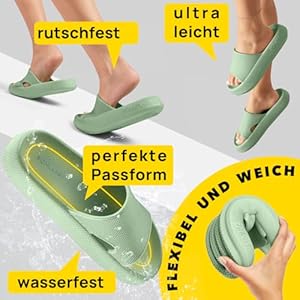 SCHLAPPY™ Original Badeschuhe für Damen&Herren, Nachhaltige Badelatschen&Hausschuhe, Vegan-Umweltfreundlich 100% Plastikfrei, Wolkenschuhe für Indoor/Outdoor, Wasserfest&Rutschfest (Hellblau, 40