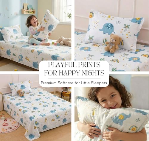 Image of VAS COLLECTIONS Single Bed Comforter Set 220 GSM Microfiber | Ultra Soft AC Comforter with Flat Bedsheet (60x90 Inches) & 1 Pillow Cover | 3 Pc Bedding Set (Elephant Print) | 3 Pc Bedding Set
