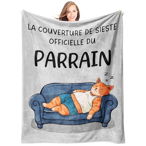 Giftasy Cadeau Parrain, Cadeau Anniversaire Parrain - Idee Plaid Couverture Chat, Cadeau Fete des Peres, Noel Original (157 * 132cm)