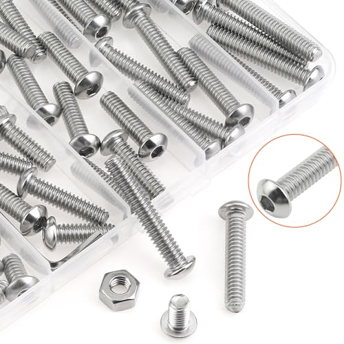 Image of HELIFOUNER 60 Pieces 1 /4-20 x 1 /2 inch 3 /4 inch 1 inch 1-1 /4 inch 1-1 /2 inch, Button Head Socket Cap Screws Bolts Nuts Kit, Coarse Thread, Fully Machine Threaded, 304 Stainless Steel