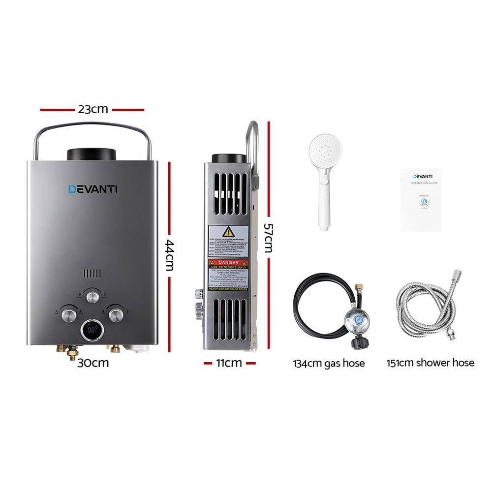 Devanti Gas Water Heater, 8LPM Portable Instant Tankless Hot Watering  System Shower Camping Heaters Indoor Outdoor Room Bath Heating, withLed  Display Adjustment Lightweight Grey : Amazon.com.au: Home Improvement