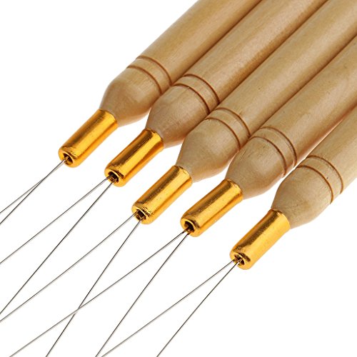 Preisvergleich Produktbild Leevia 5 Stück Holz-Haarverlängerungen Schlaufennadeln Einfädler Draht Ziehen Haken Werkzeug für Perlen und Federn