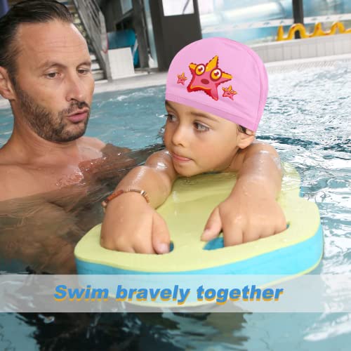 Swimming Cap Kids - Swim Cap for Girls Boys Comfortable Swim Hat, Stretchy Swimming Hat Teens for Age 4-10 (Pink, Starfish) - Image 2