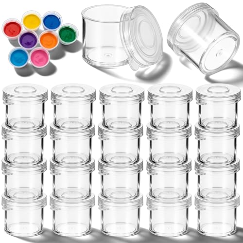 20PCS 10ml Empty Paint Pots Clear Paint Cups with Lids Plastic Small Containers with Lids for DIY Craft Painting Nail Art Beads Classrooms Schools and Art Festivals