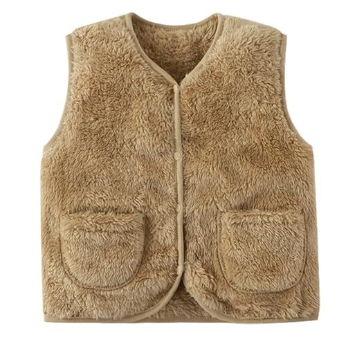 Kids Fuzzy Vest Snap Buttons Fleece-Lined Sleeveless Tank Top with Pockets Boys Girls Soft Warm Loose Jacket Coats4