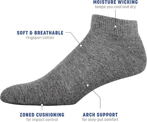 ENCIGER® Men’s Ankle Socks 4 Pairs - Low Cut Cotton & Spandex Cushioned Breathable Socks (Size 14 to 16, 4 Dark Grey)3