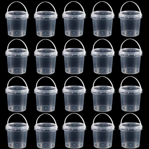 Image of 20 Pack 33oz Slime Containers with Lids and Handles, 1000ml Plastic Storage Bucket Container, Clear Slime Storage Case Storage Jars for DIY Candy, Bead, Art Crafts, Lotion,Small Tools