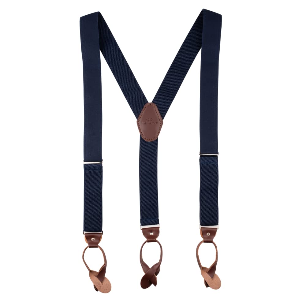 the tie hub Gentry Blue with Brown Y-Back Button Elasticated Suspender for Men-picture-35