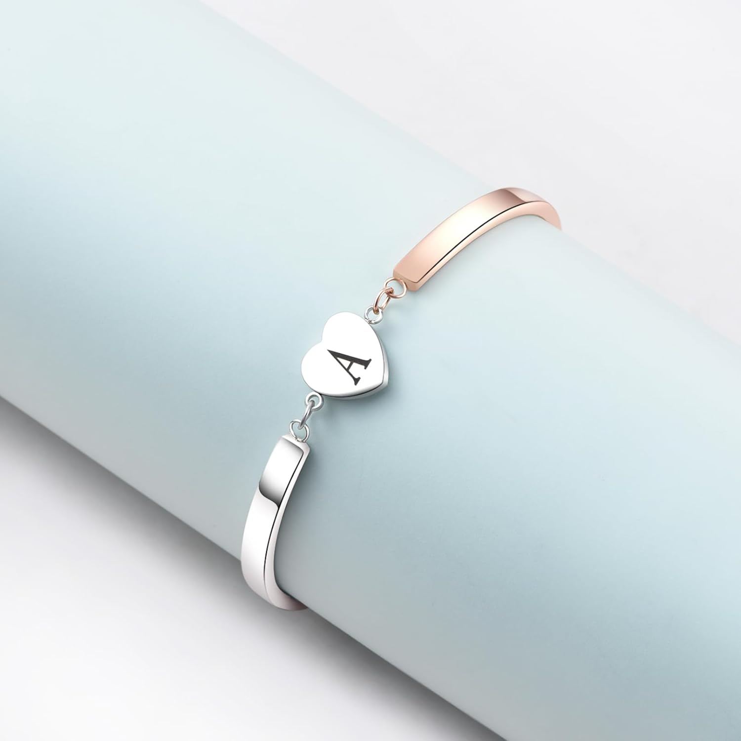 Women Heart Initial Letter Bracelets Alphabet 26 Letters Charms Bangle Bracelet Stainless Steel Adjustable Personalized Name Jewelry - Image 4