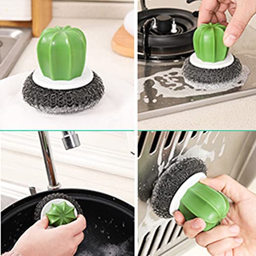 Image of Cactus Shaped Brush with Handle Remover Detachable Dish Bowl Ball Dish Pot Sink Washing Tool Kitchen Scrubber for Kitchen Black