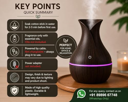 Image of Aroma Diffuser with Wooden Finish, Ultrasonic Essential Oil Diffuser & Humidifier, LED Night Light, Quiet Air Freshener for Home Bedroom Office Spa