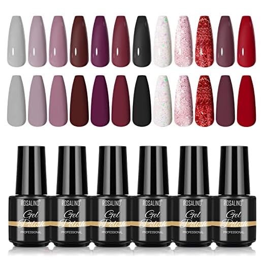 ROSALIND Esmaltes Semipermanentes de Uñas en Gel, 12pcs UV LED Esmaltes Semipermanentes para Uñas, Otoño Invierno Colore Pintauñas Semipermanentes Set 7ml para Hogar y Salón (set4)