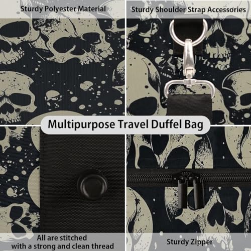 Travel Duffle Bag for Women Men Goth Skeleton Sports Totes Gym Yoga Bag Girls Boys Waterproof Weekender Overnight Bag Vintage Skull Carry-On Bag with Shoulder Strap Workout Bag3