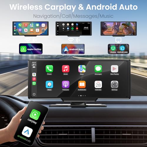 10.26" Wireless CarPlay Touchscreen for Car: 4K Dash Cam Car Play Screen with Carplay & Android Auto 1080p Backup Camera Auto Brightness GPS Navigation Bluetooth Mirror Link - Image 2